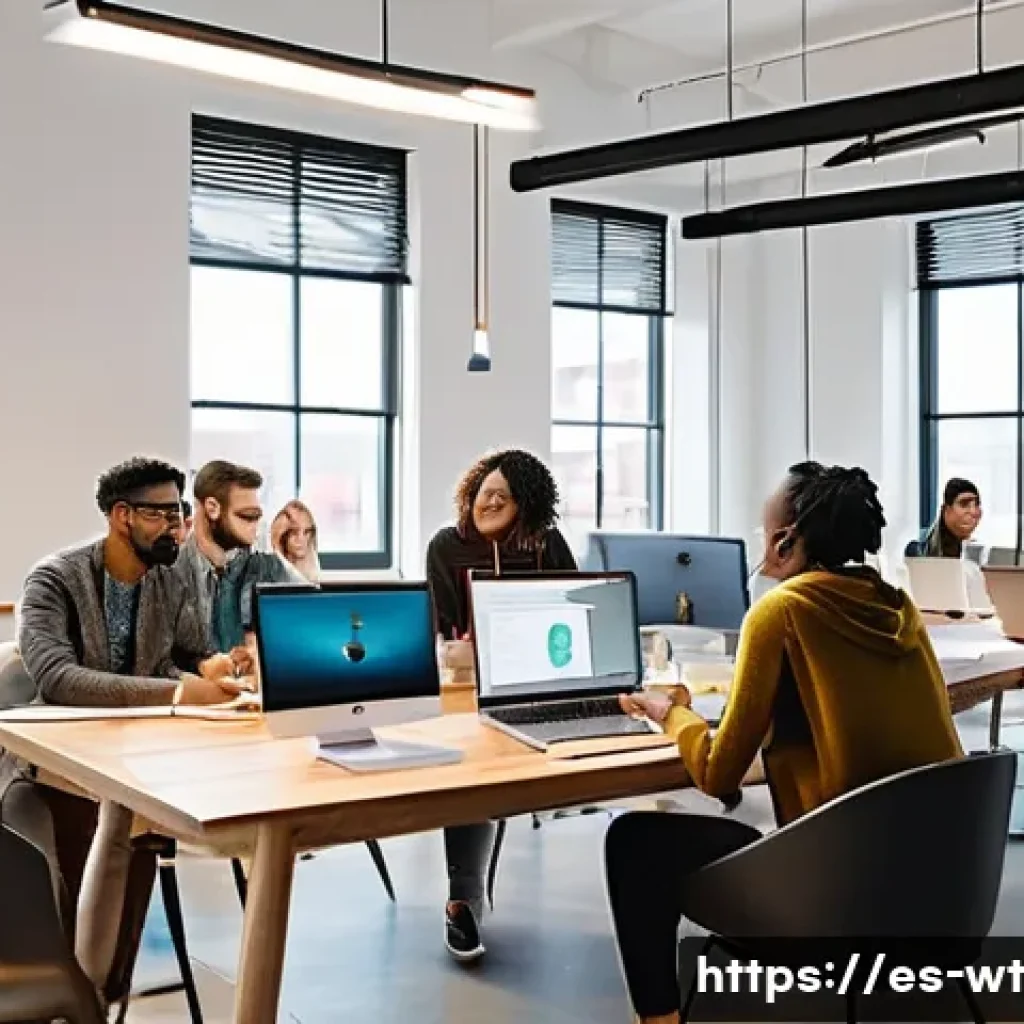 오픈소스 기여를 통해 배우는 기술 - **Prompt:** A vibrant, sunlit co-working space bustling with a diverse group of young adults and adu...