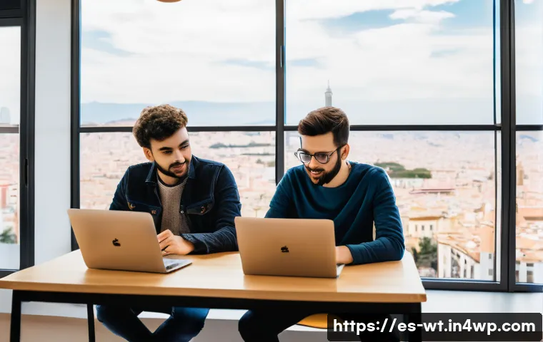 오픈소스 기여를 위한 멘토십 프로그램 활용법 - A professional mentoring session scene set in a modern coworking space in Spain, featuring a diverse...