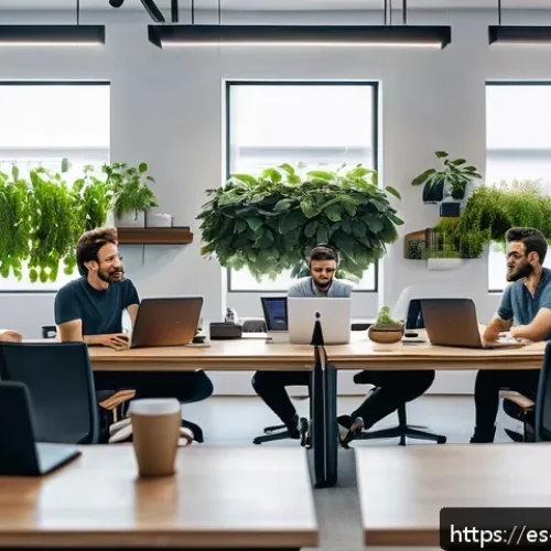 Home 17 오픈소스 기여자의 지속적인 개발 및 학습 - A modern tech workspace showing a diverse group of software developers collaborating remotely via la...